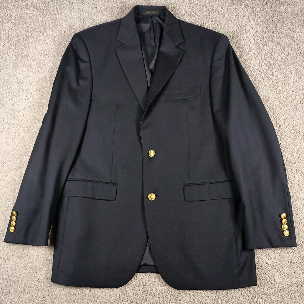 Lauren Ralph Lauren 39R Mens Navy Blue Wool Gold Button Blazer